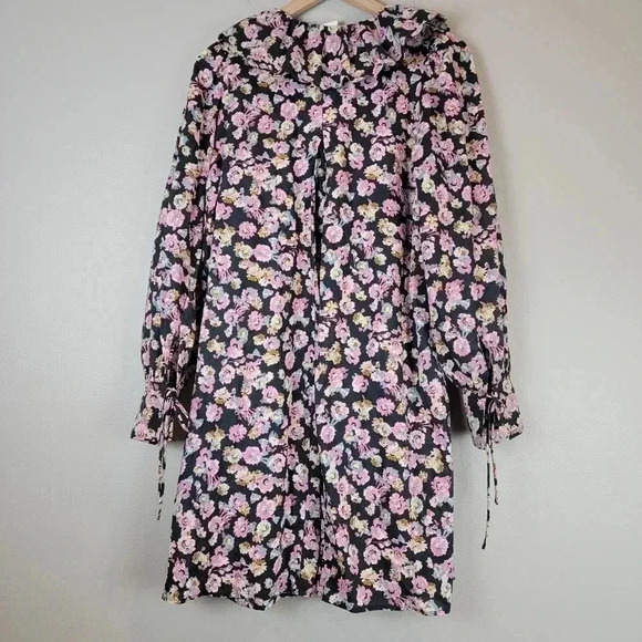 H&M Floral Mini Dress Dark Cottagecore Boho Peasant Flounce Scallop Collared  M - Picture 4 of 10